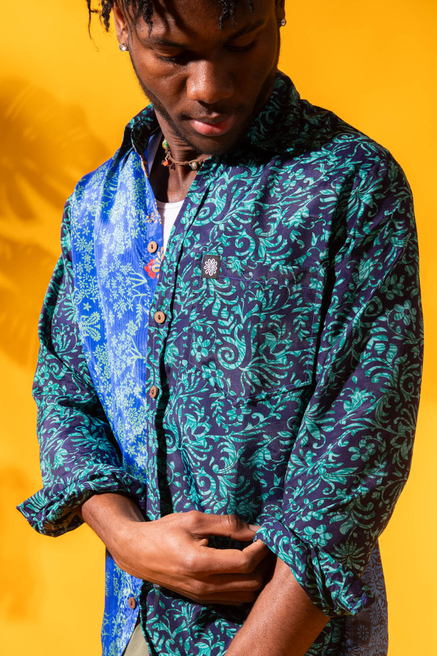 Upcycled Patchwork Sari Silk Button Up