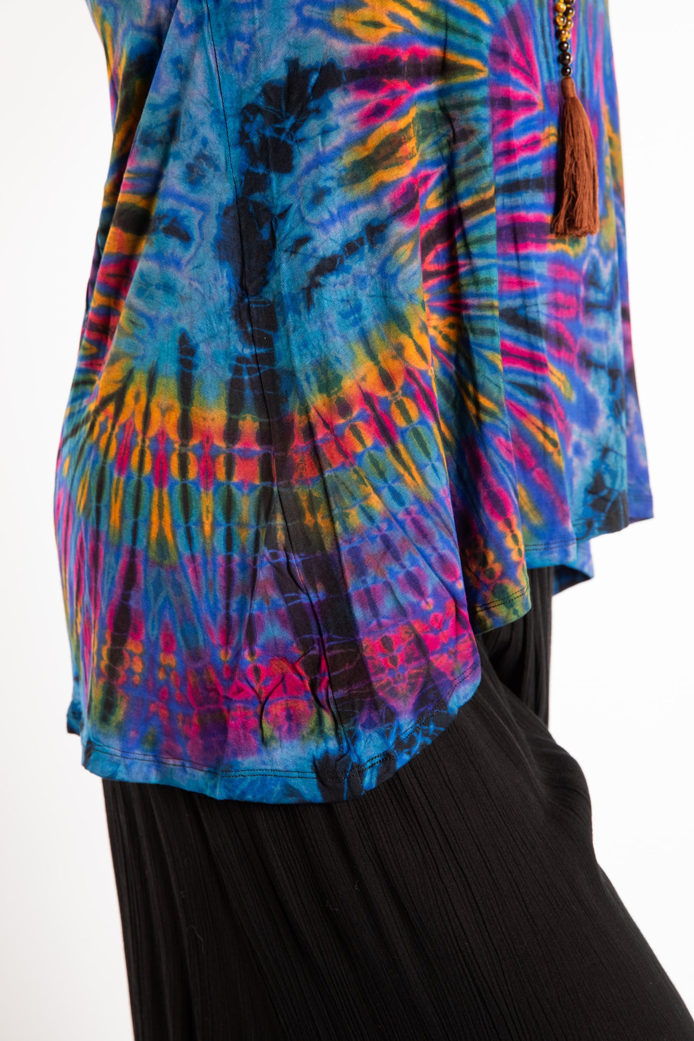 Maggie is wearing the Navy Ahana Tie Dye Tank Top