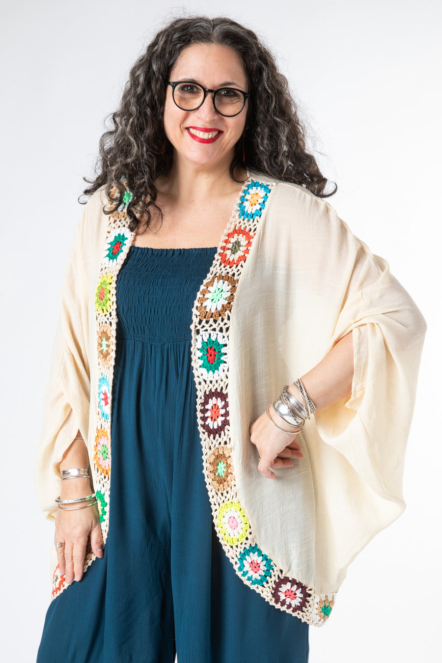 Floral Trim Crochet Cardigan