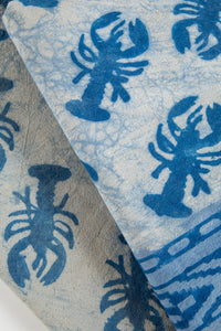 Block print lobster tapestry in blue