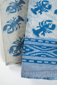 Block print lobster tapestry in blue