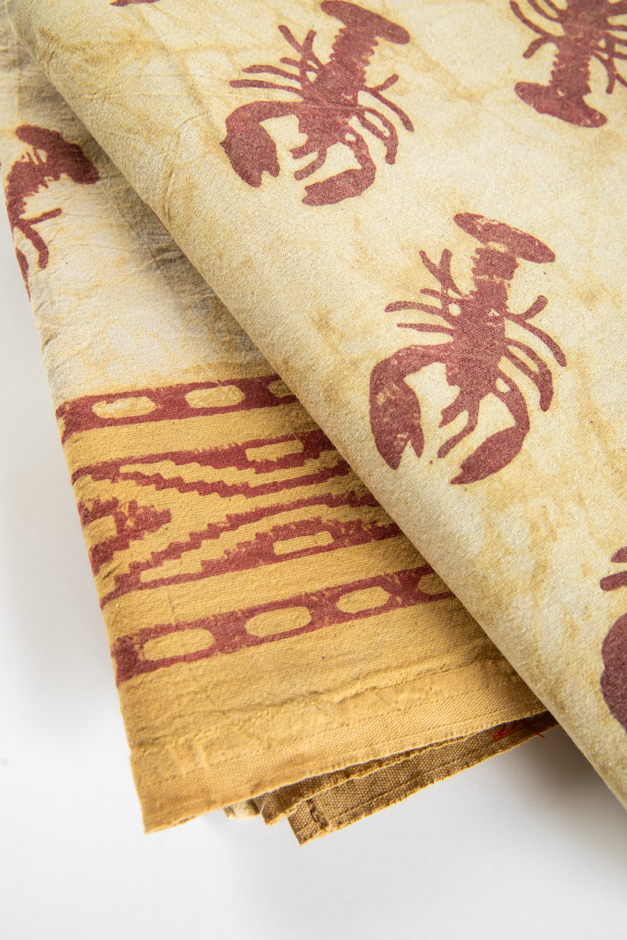 Block print lobster tapestry in red