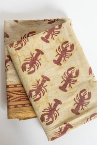 Block print lobster tapestry in red