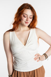Honora is wearing size S/M Women's Tank Top in Ivory