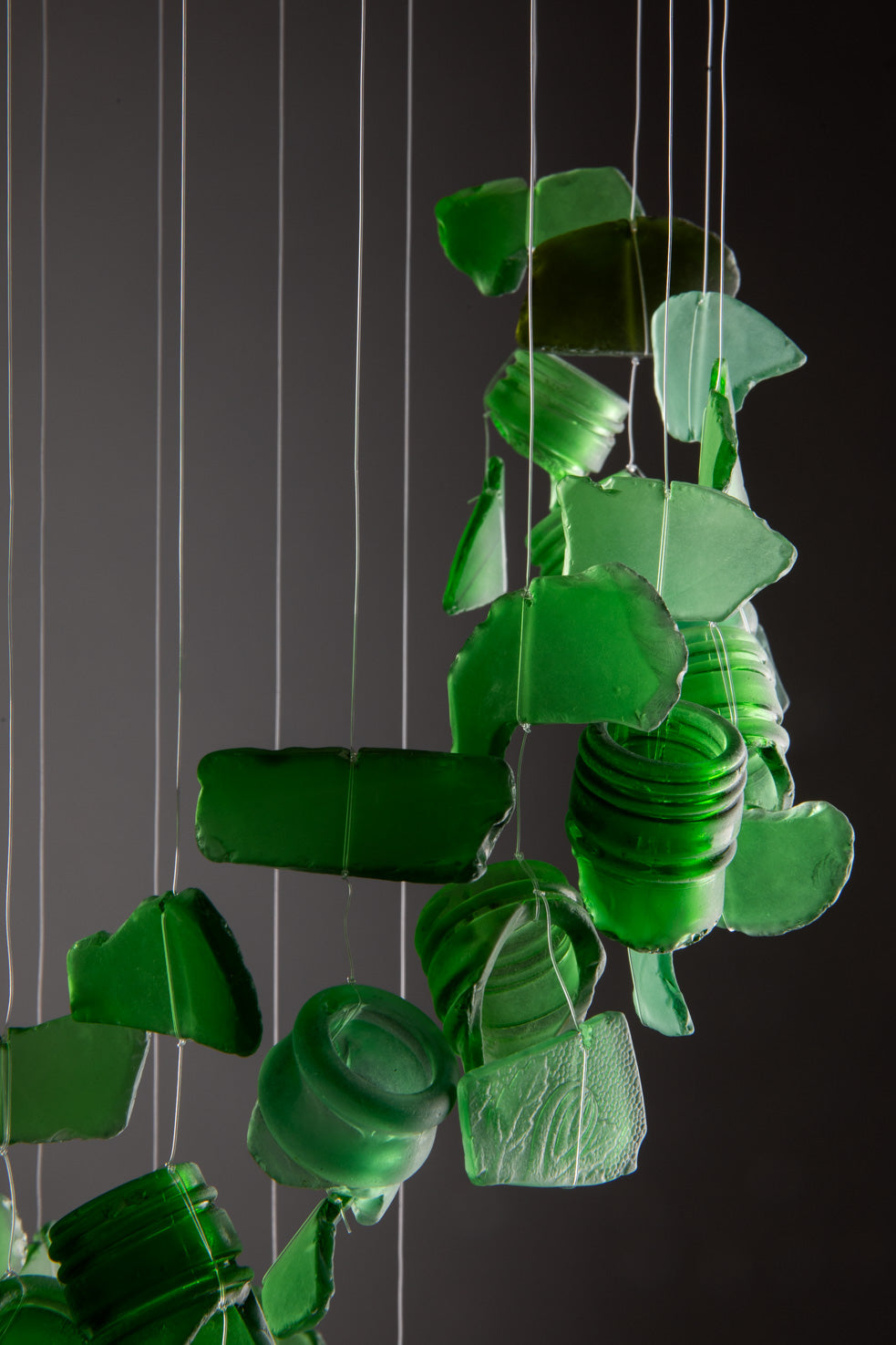 Spiral sea glass wind chime in green