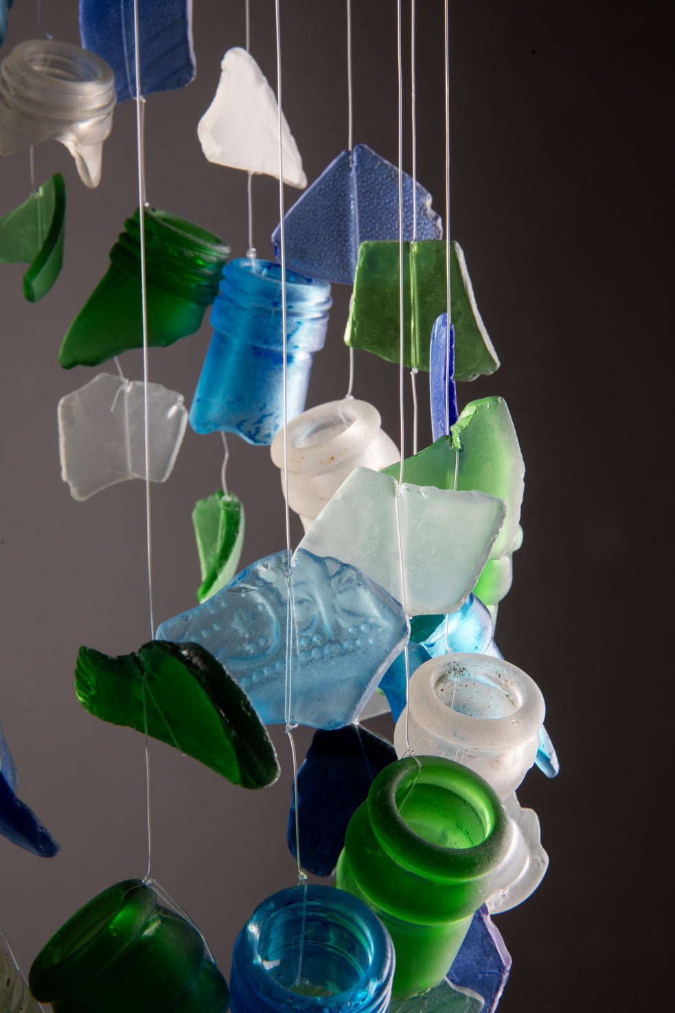 Spiral sea glass wind chime in multicolor