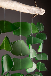 Driftwood sea glass wind chime in green