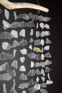 Driftwood sea glass wind chime in white