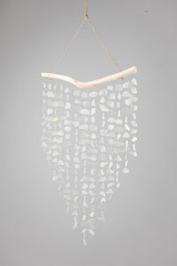 Driftwood sea glass wind chime in white