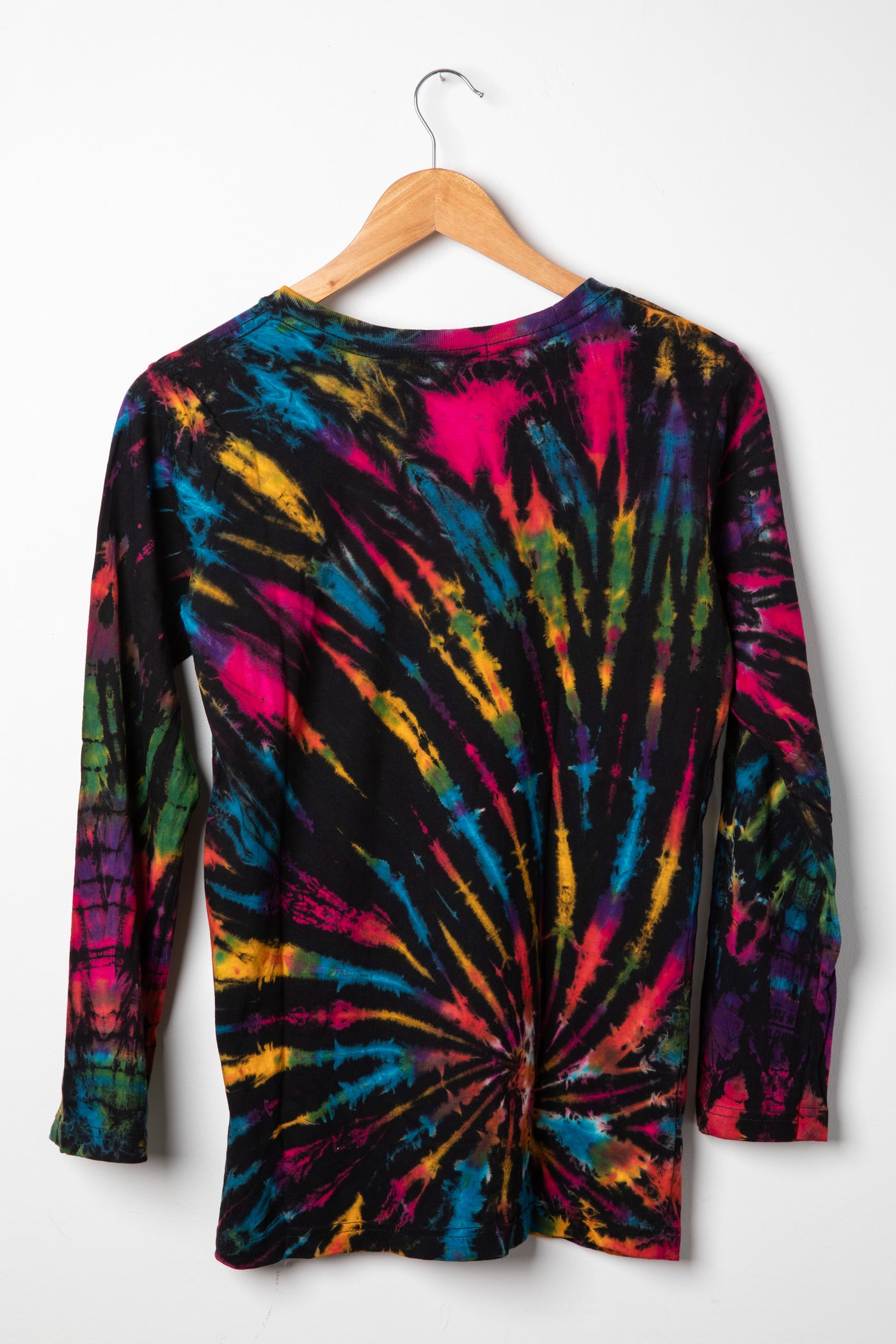 Long sleeve tie dye t-shirt in black rainbow