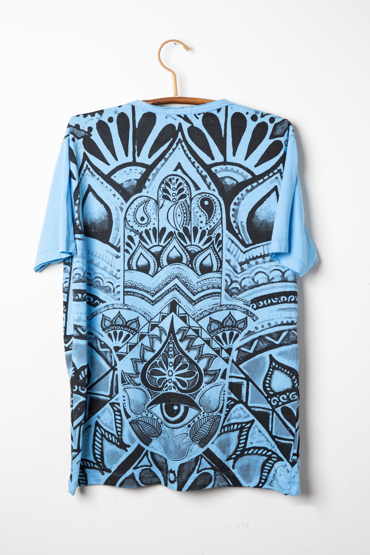 Light blue hamsa t-shirt with screen printed design