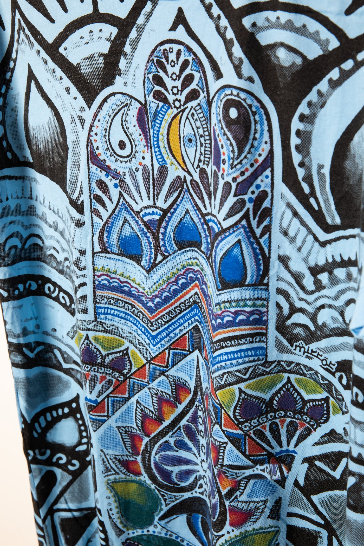 Light blue hamsa t-shirt with screen printed design