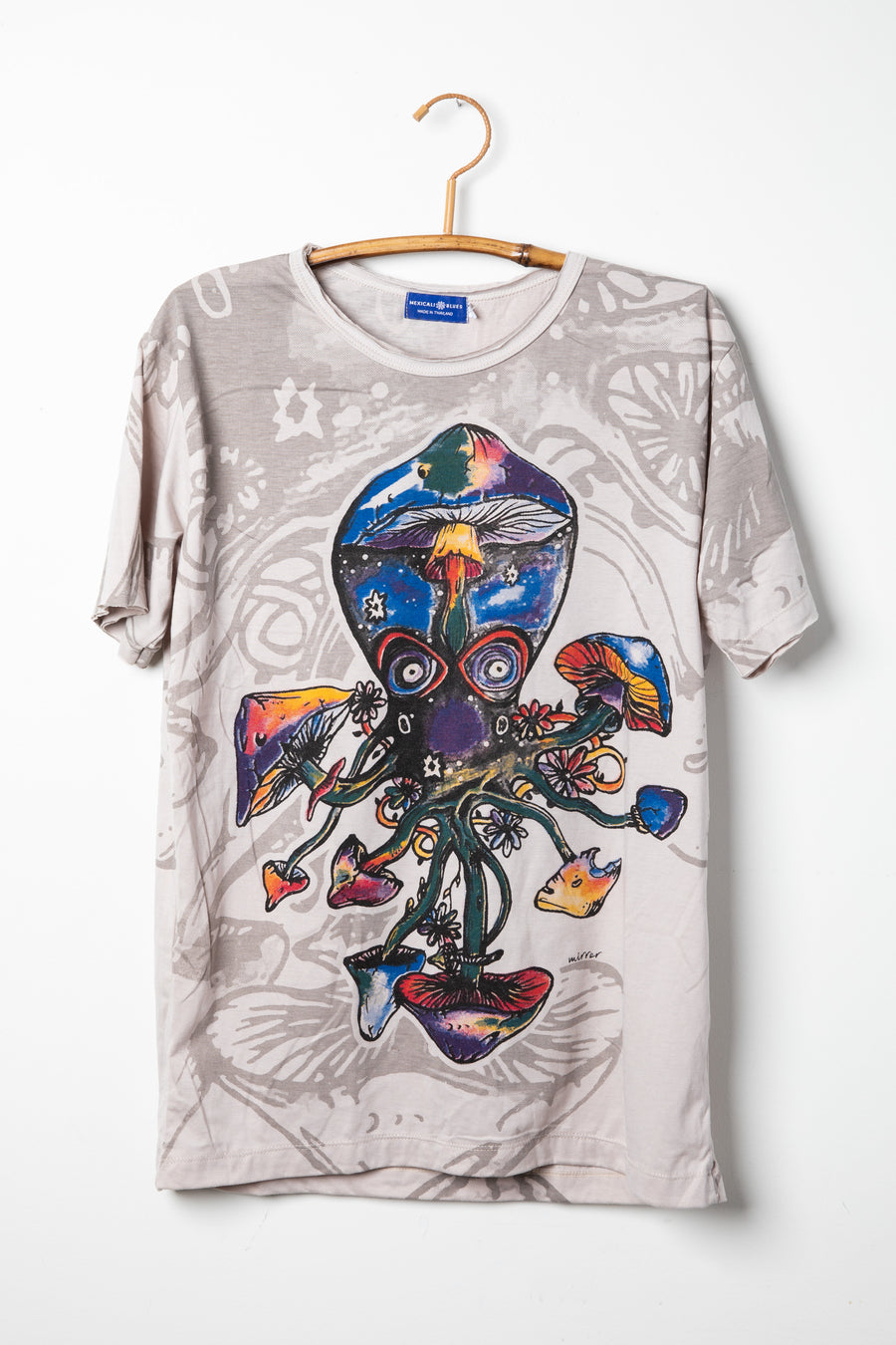 Tan Octopus Mushroom Graphic Screen Printed T-Shirt