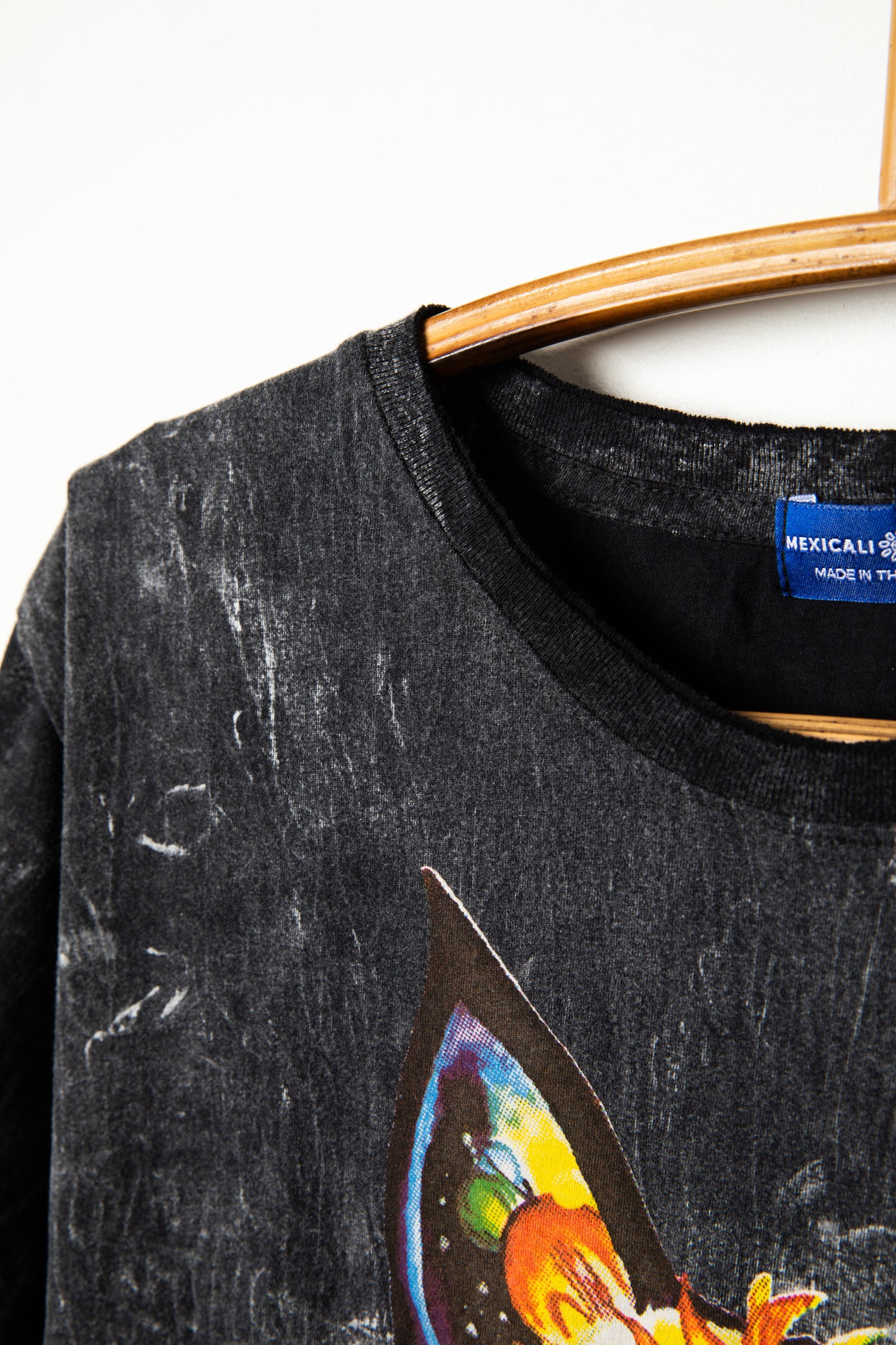 Black Cosmic Animal graphic screen printed t-shirt detail of collar