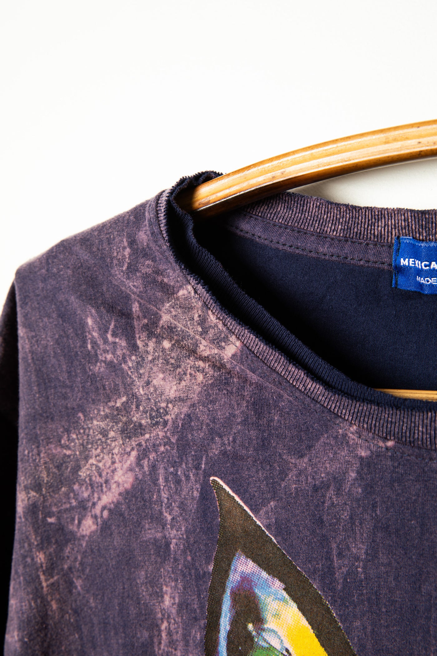 Purple Cosmic Animal graphic screen printed t-shirt detail of collar