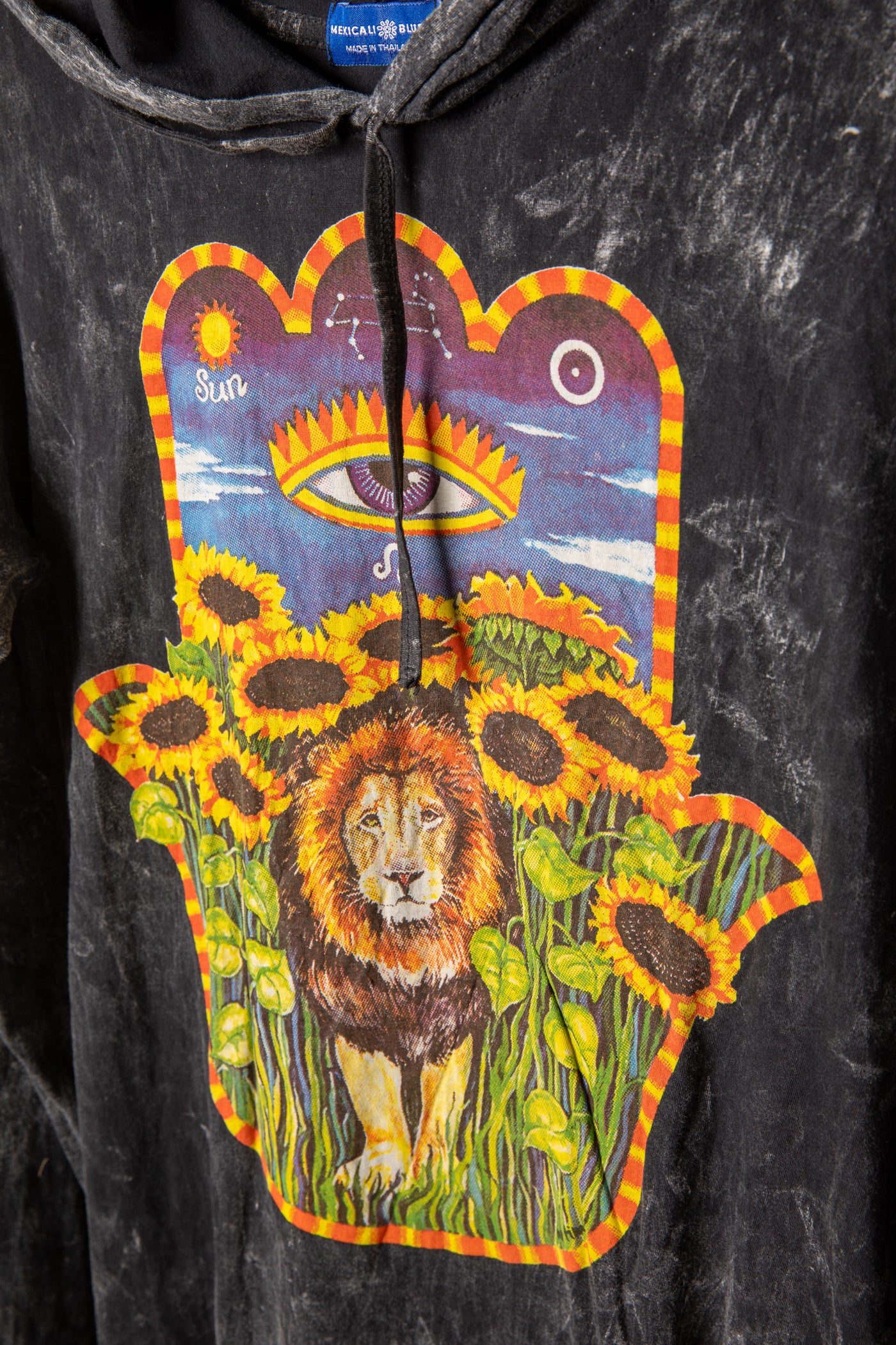 Black msa lightweight graphic screenprinted hoodie detail of front
