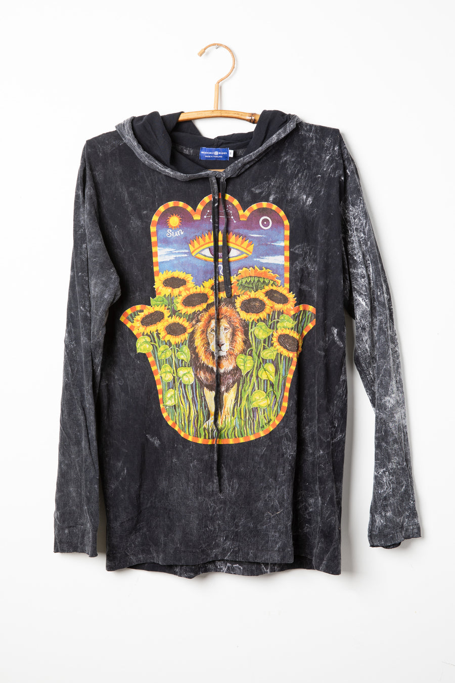 Black hamsa lightweight graphic screenprinted hoodie