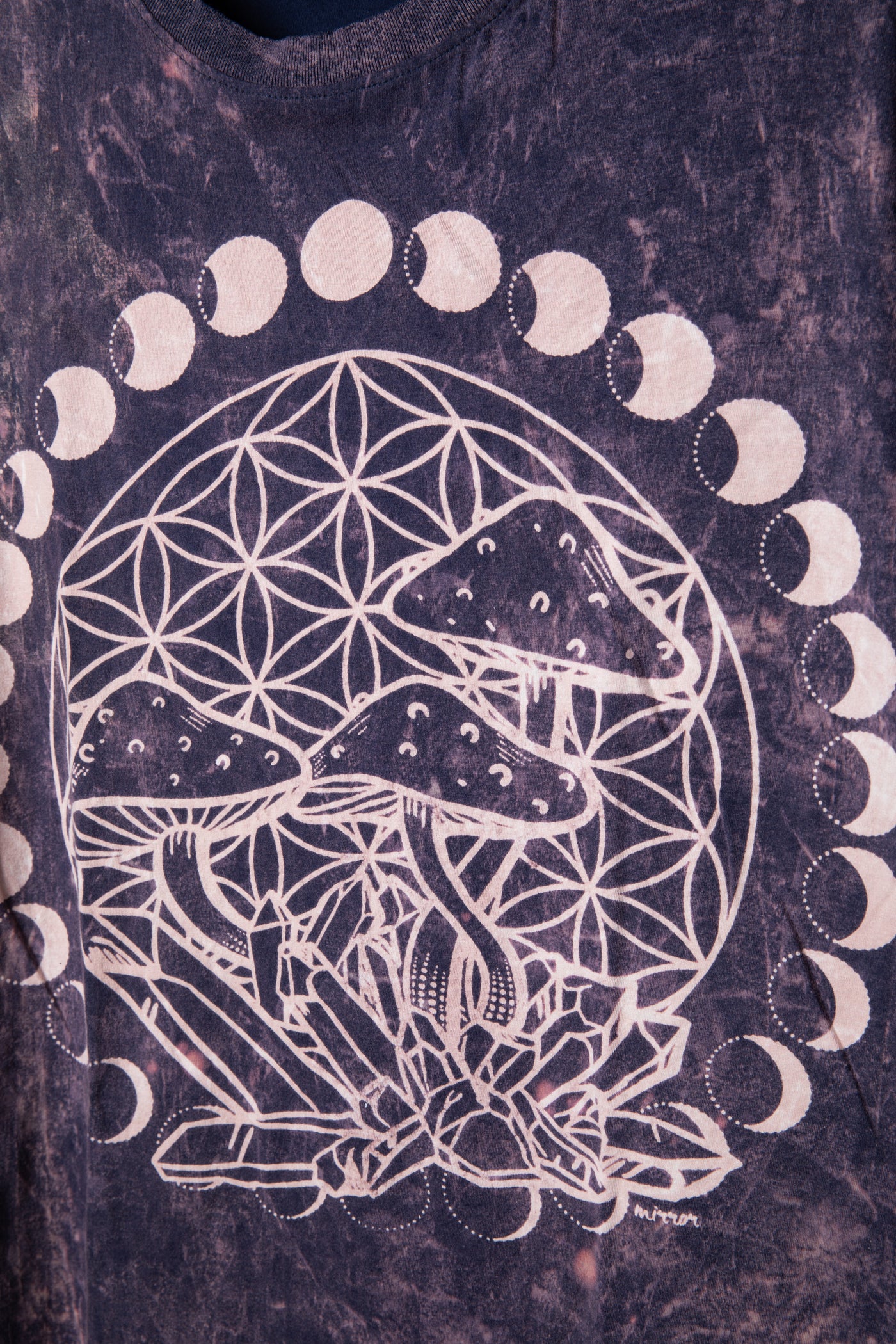 Purple fungi of life graphic screen printed design detail of design