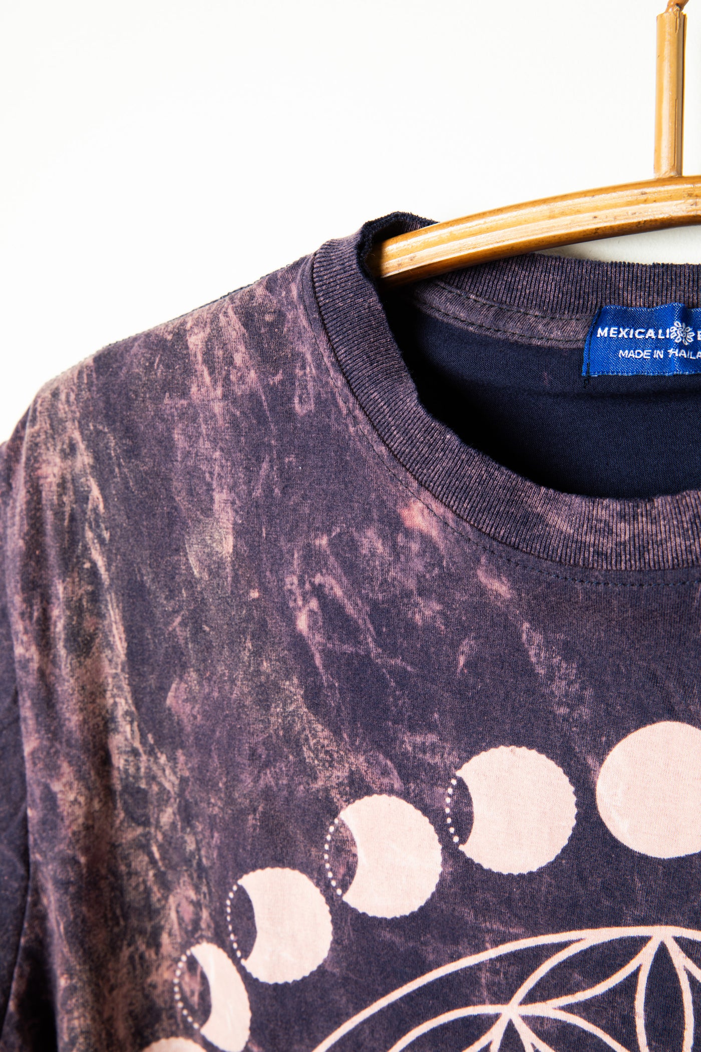 Purple fungi of life graphic screen printed design detail of collar