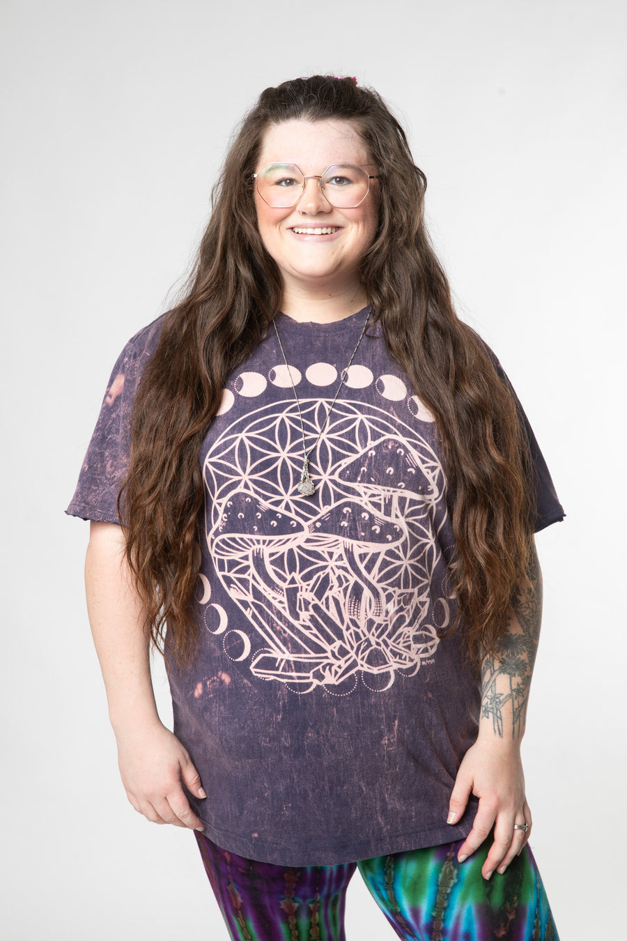 Desiree is wearing size L fungi of life t shirt