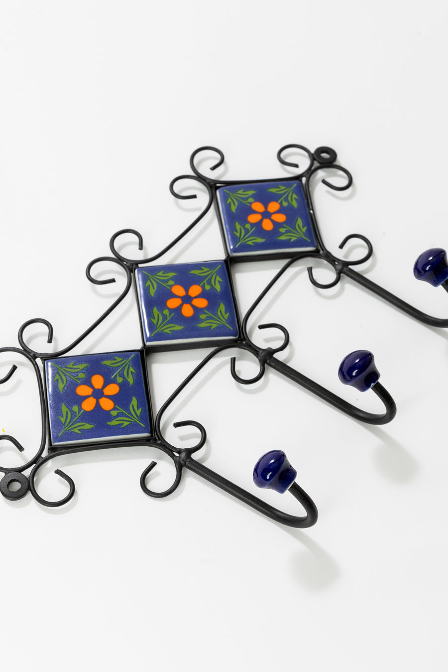 Forest Green Floral Ceramic Tile Hook Rack