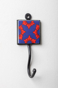 2x2 ceramic tile hook in red floral
