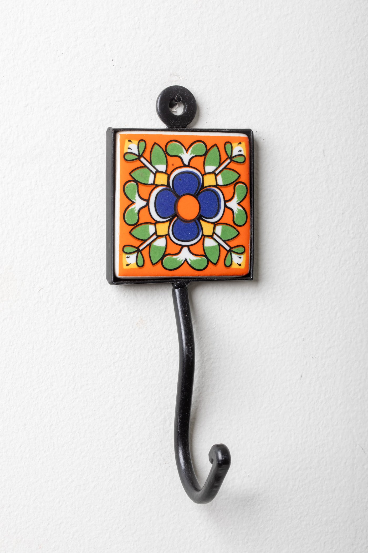 2x2 ceramic tile hook in orange garden bouquet