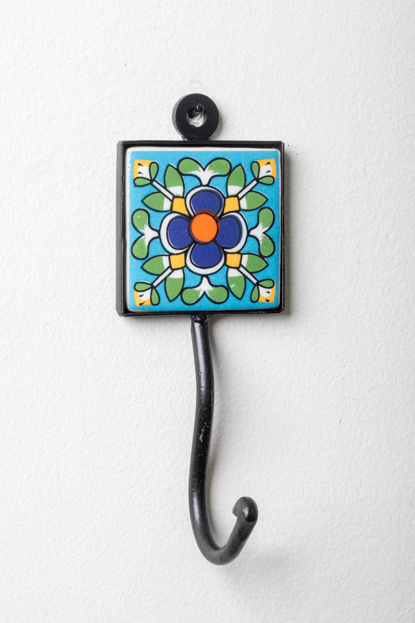 2x2 ceramic tile hook in turquoise garden bouquet