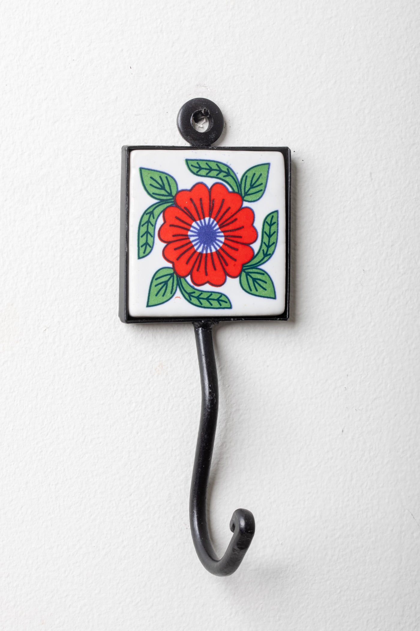 2x2 ceramic tile hook in white and red primrose