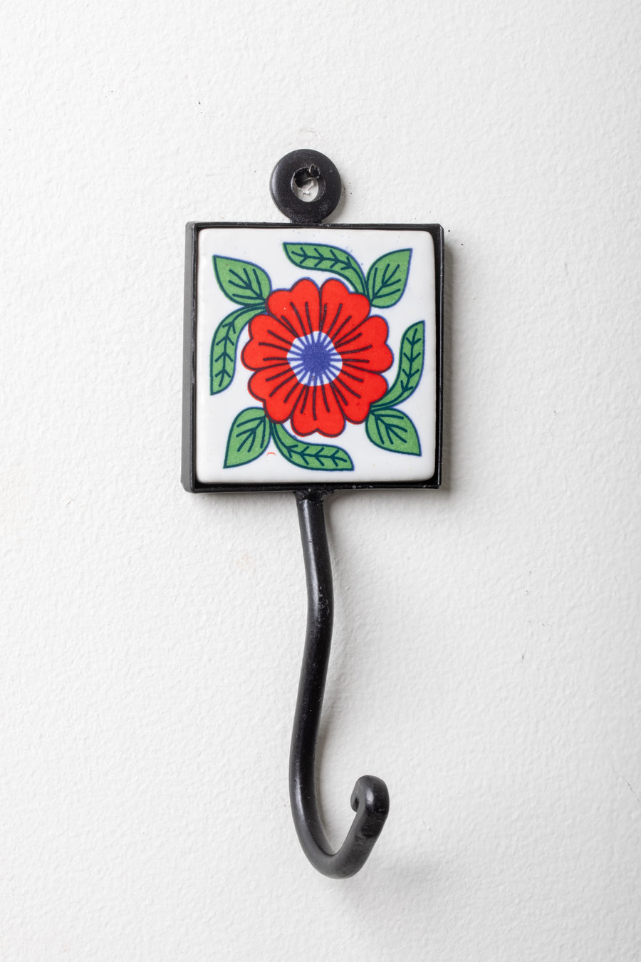 2x2 ceramic tile hook in white and red primrose