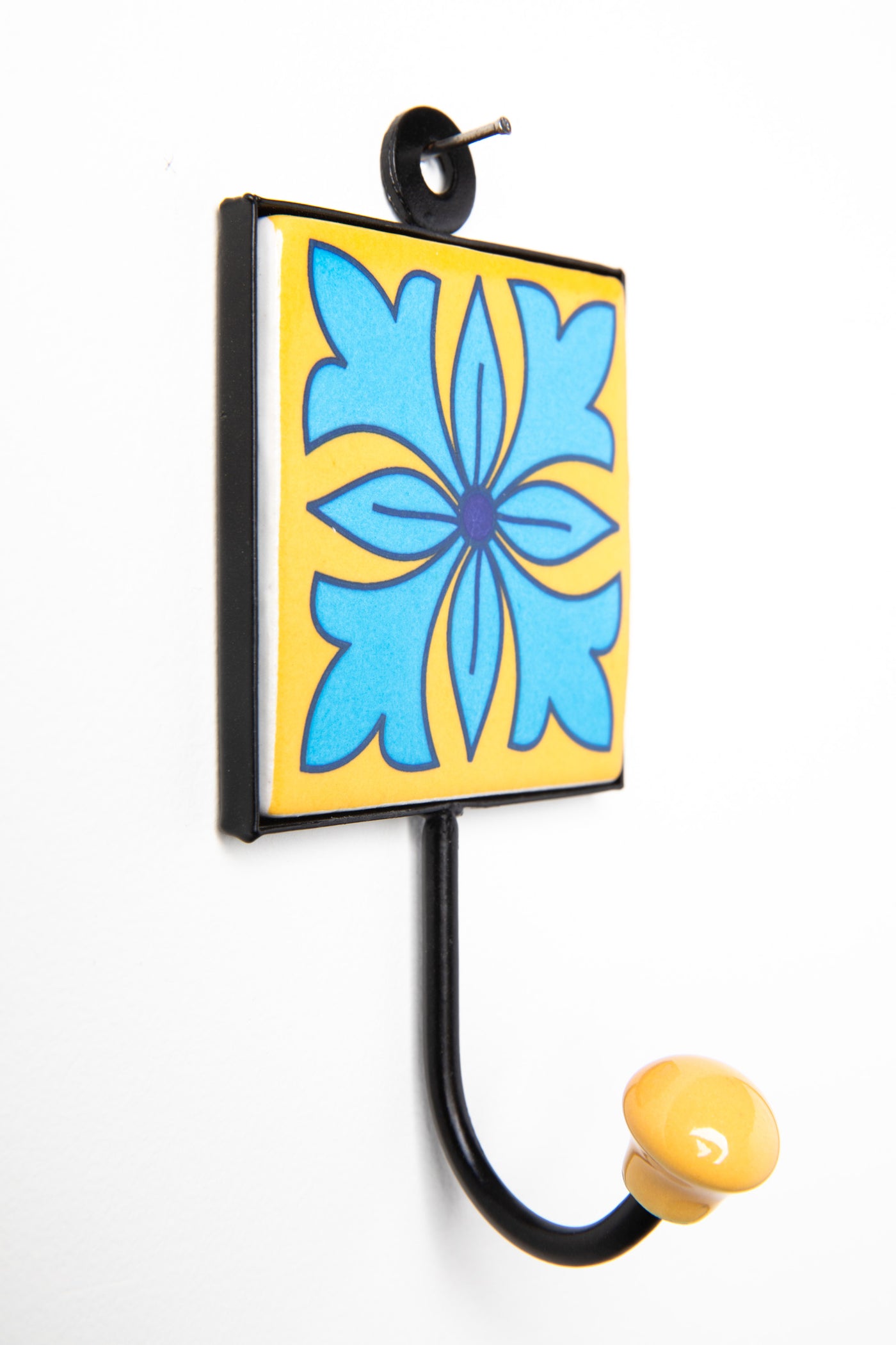 3x3 ceramic tile hook in blue and red yellow dogwood