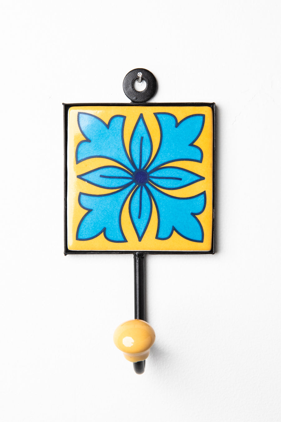 3x3 ceramic tile hook in blue and red yellow dogwood