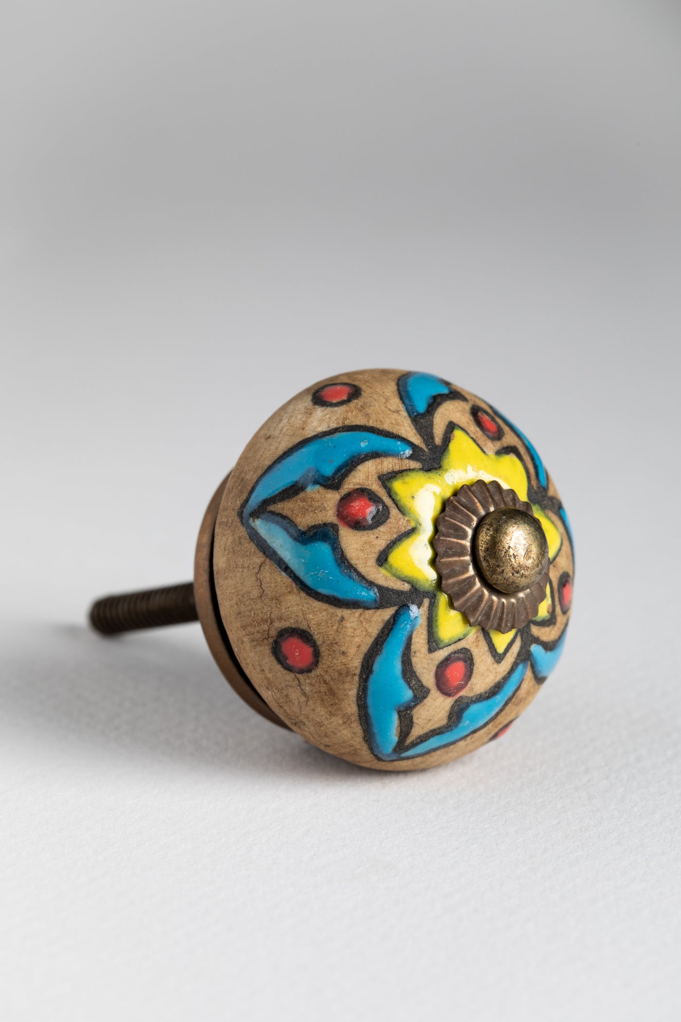Antique finish hand painted ceramic knob in antique finish blue