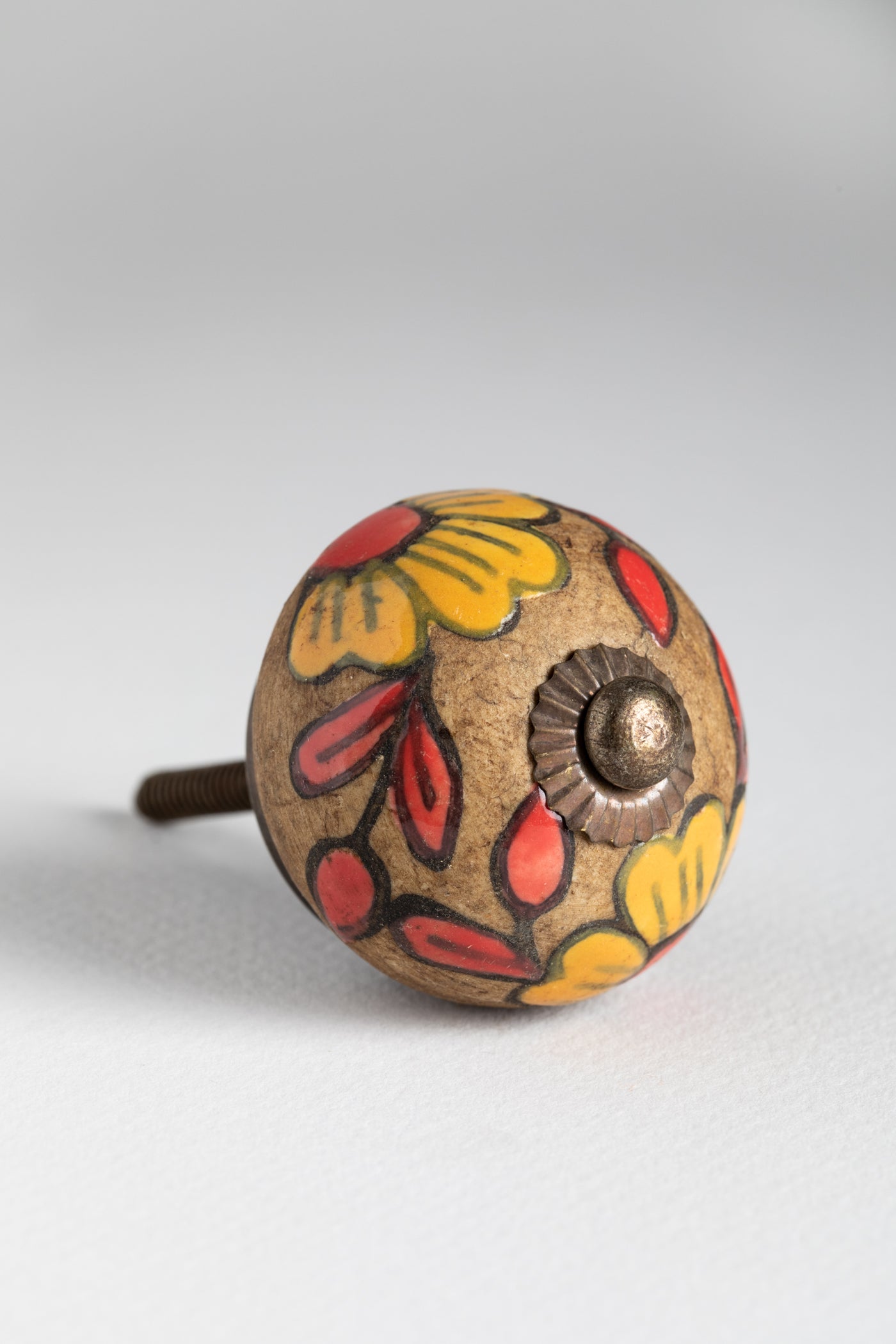 Antique finish hand painted ceramic knob in antique finish yellow
