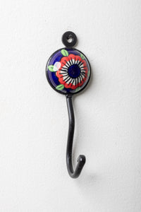 Round ceramic tile hook in blue