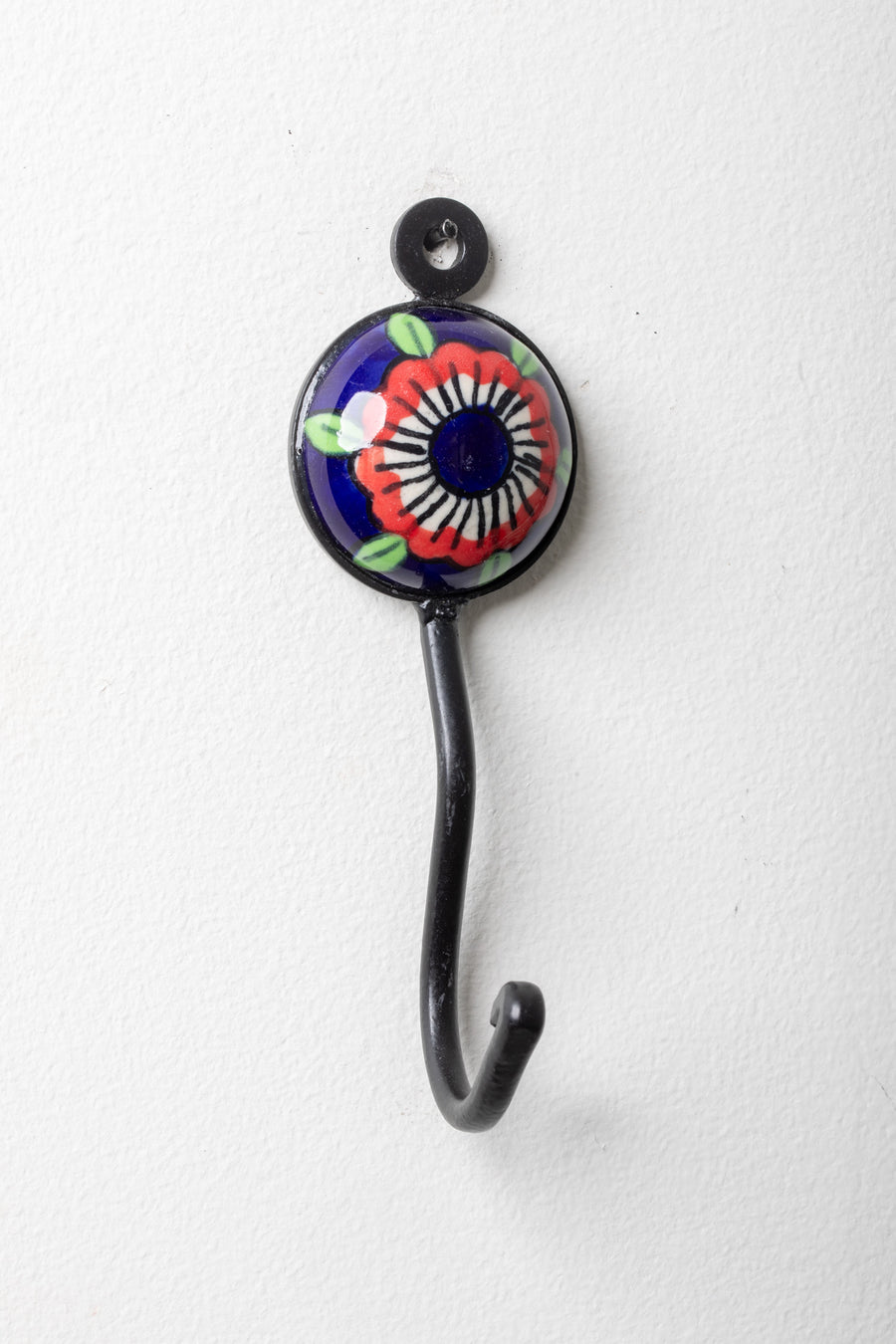 Round ceramic tile hook in blue