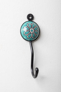 Round ceramic tile hook in teal