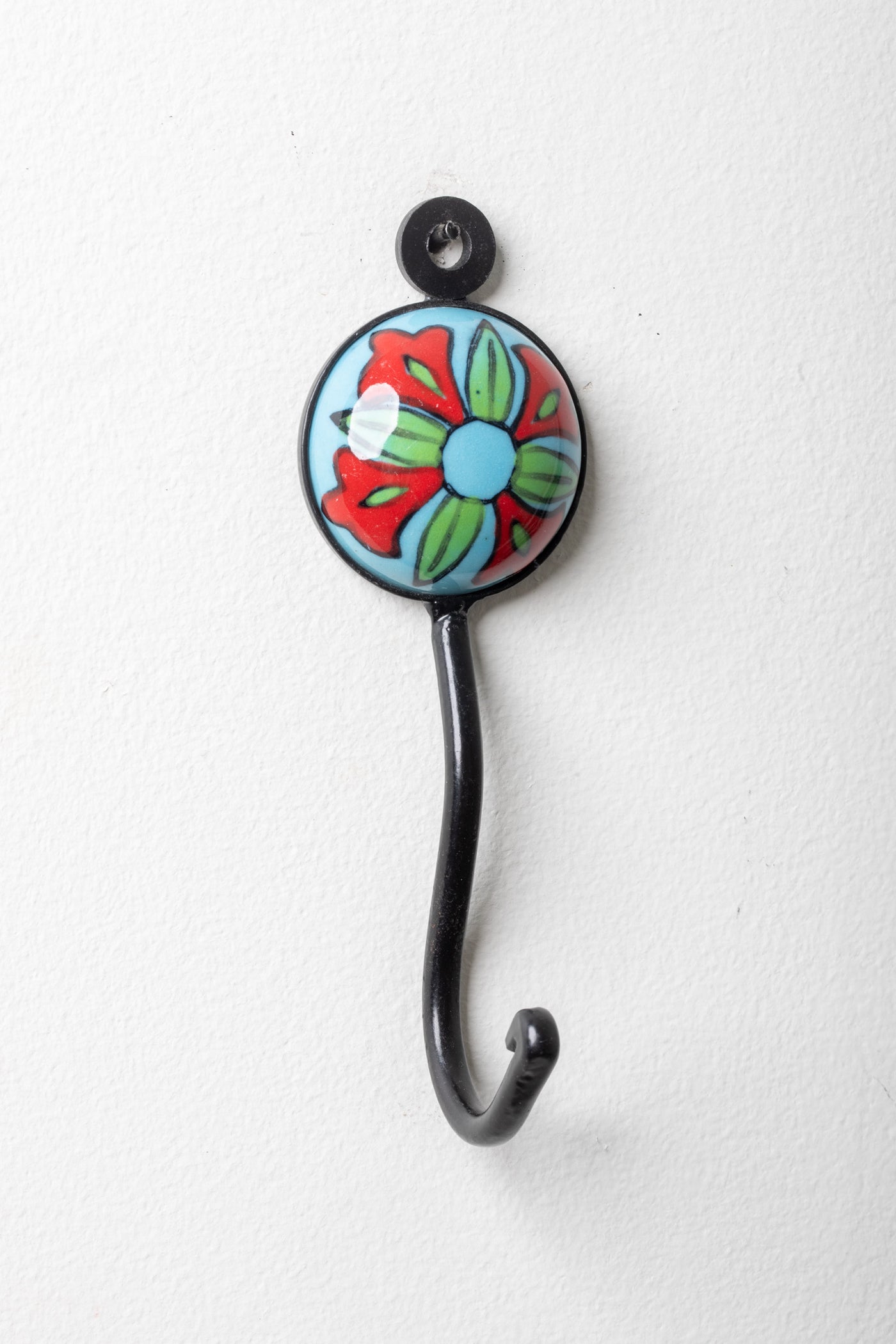 Round ceramic tile hook in turquoise