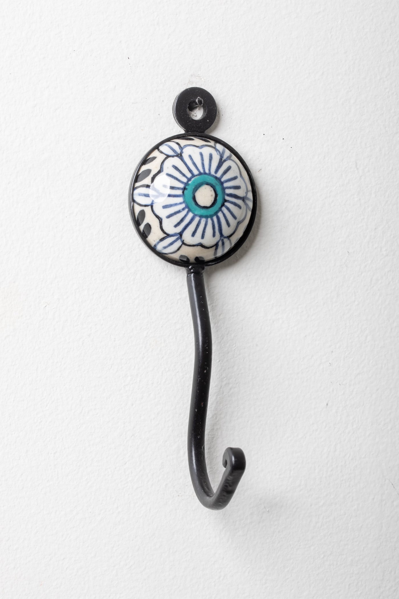 Round ceramic tile hook in white