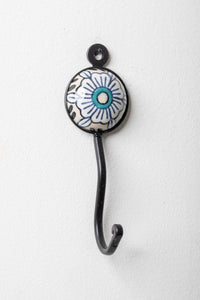 Round ceramic tile hook in white