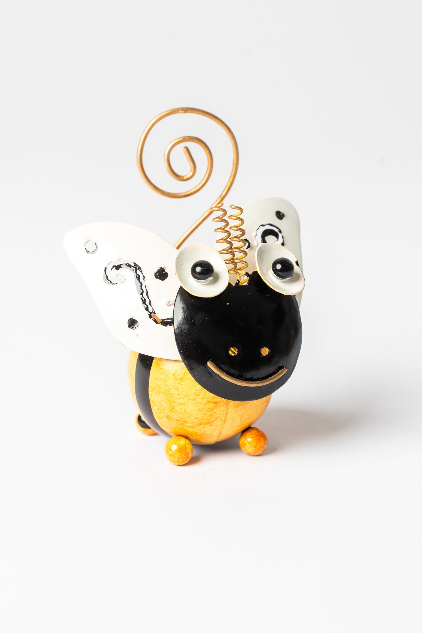 Painted tin animal card holder in bumblebee