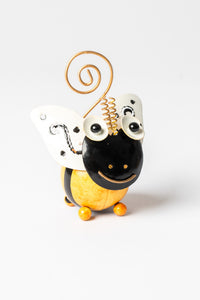 Painted tin animal card holder in bumblebee