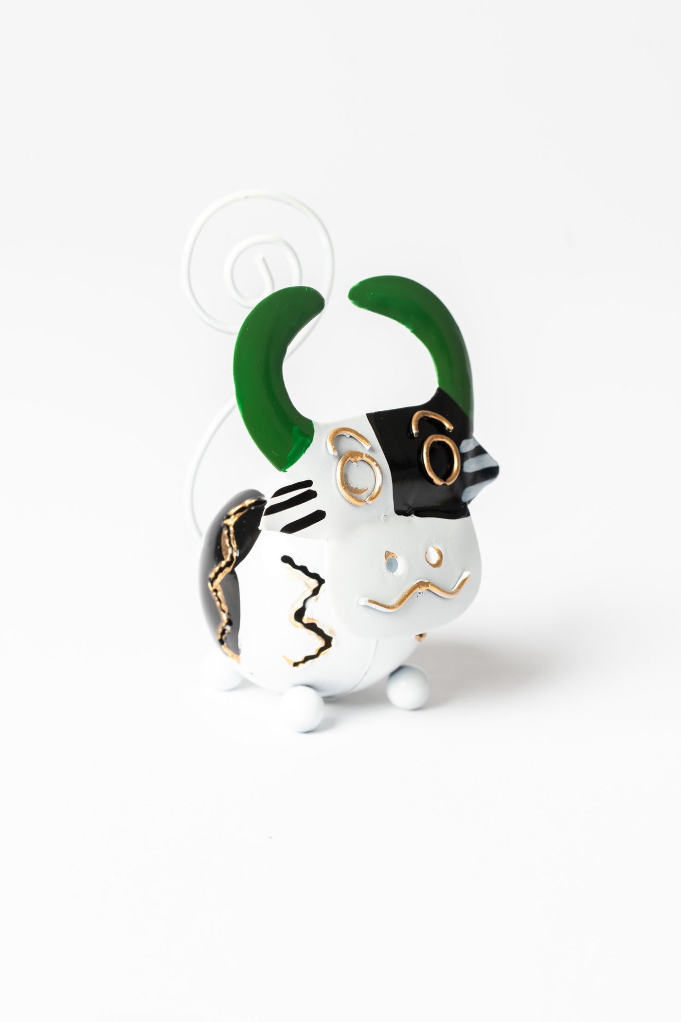 Painted tin animal card holder in cow
