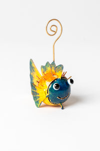 Painted tin animal card holder in fish