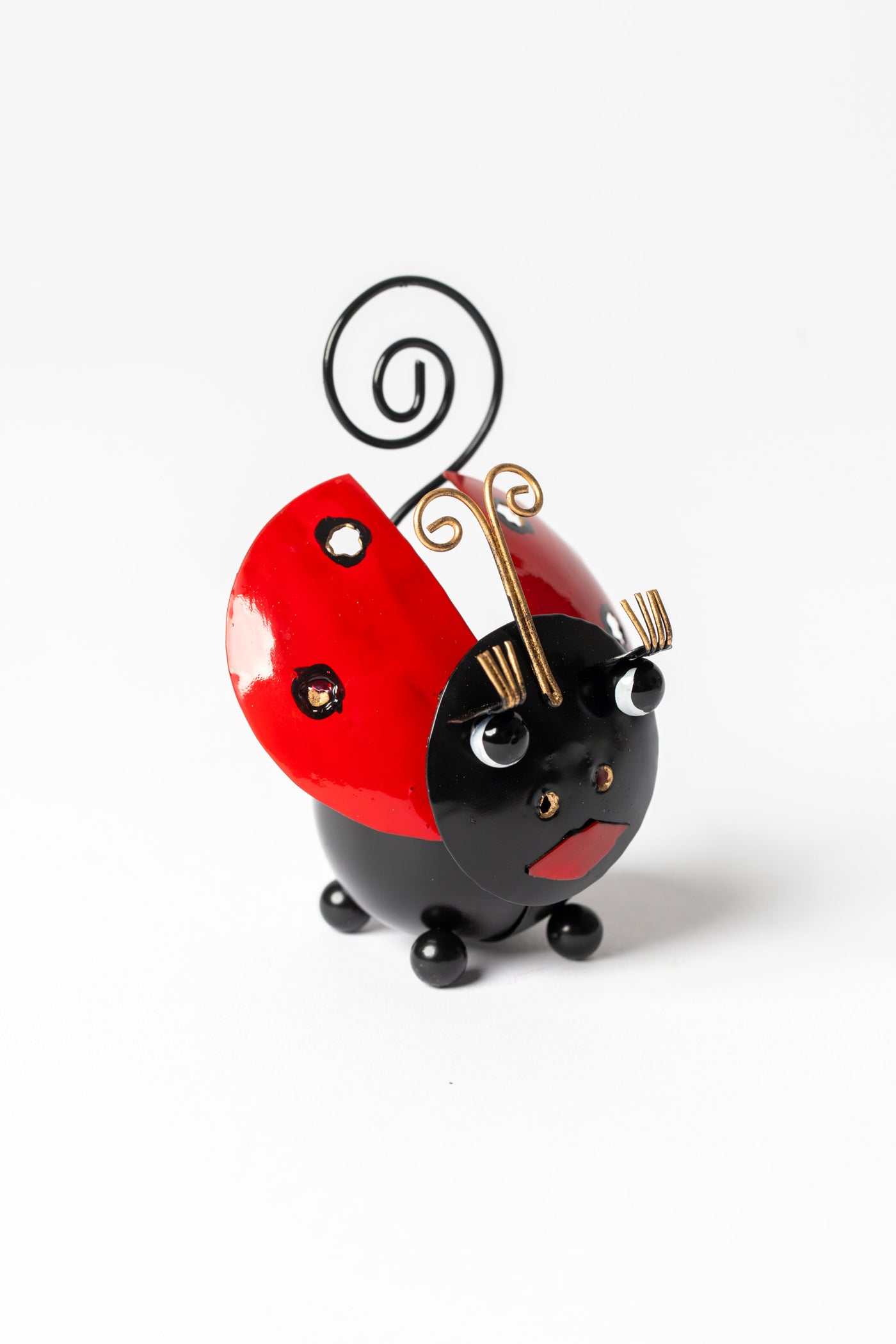 Painted tin animal card holder in ladybug