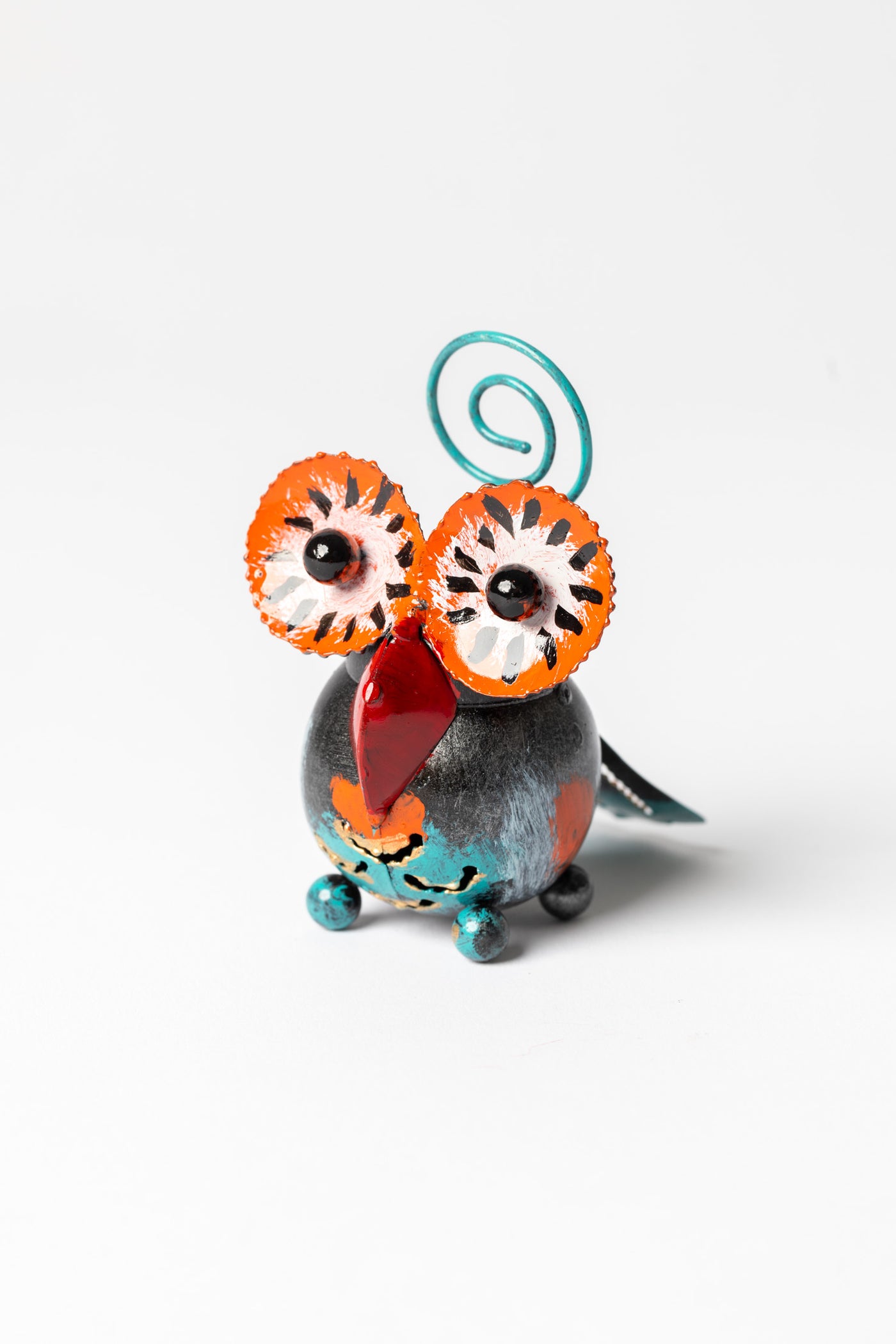 Painted tin animal card holder in owl