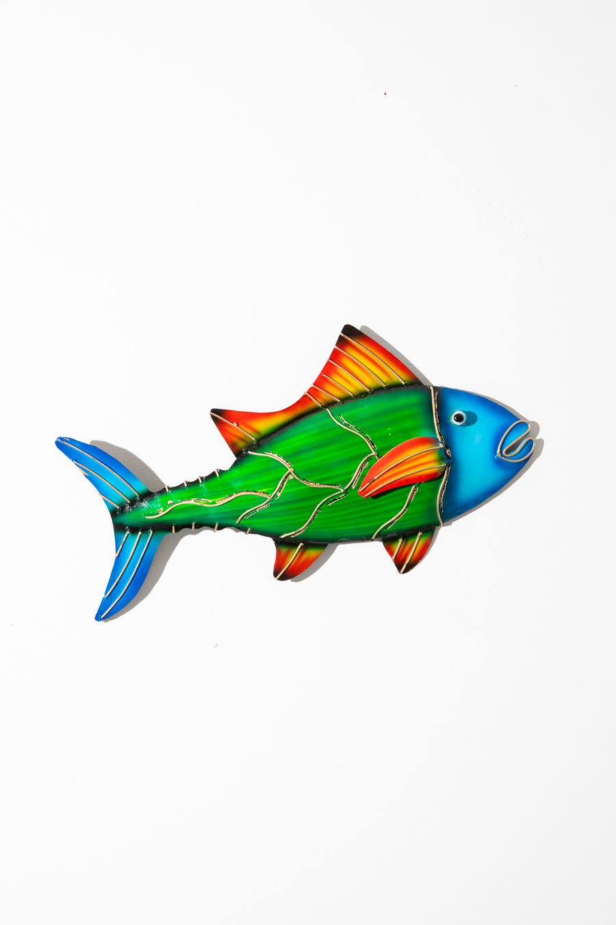 Painted tin fish wall art in green