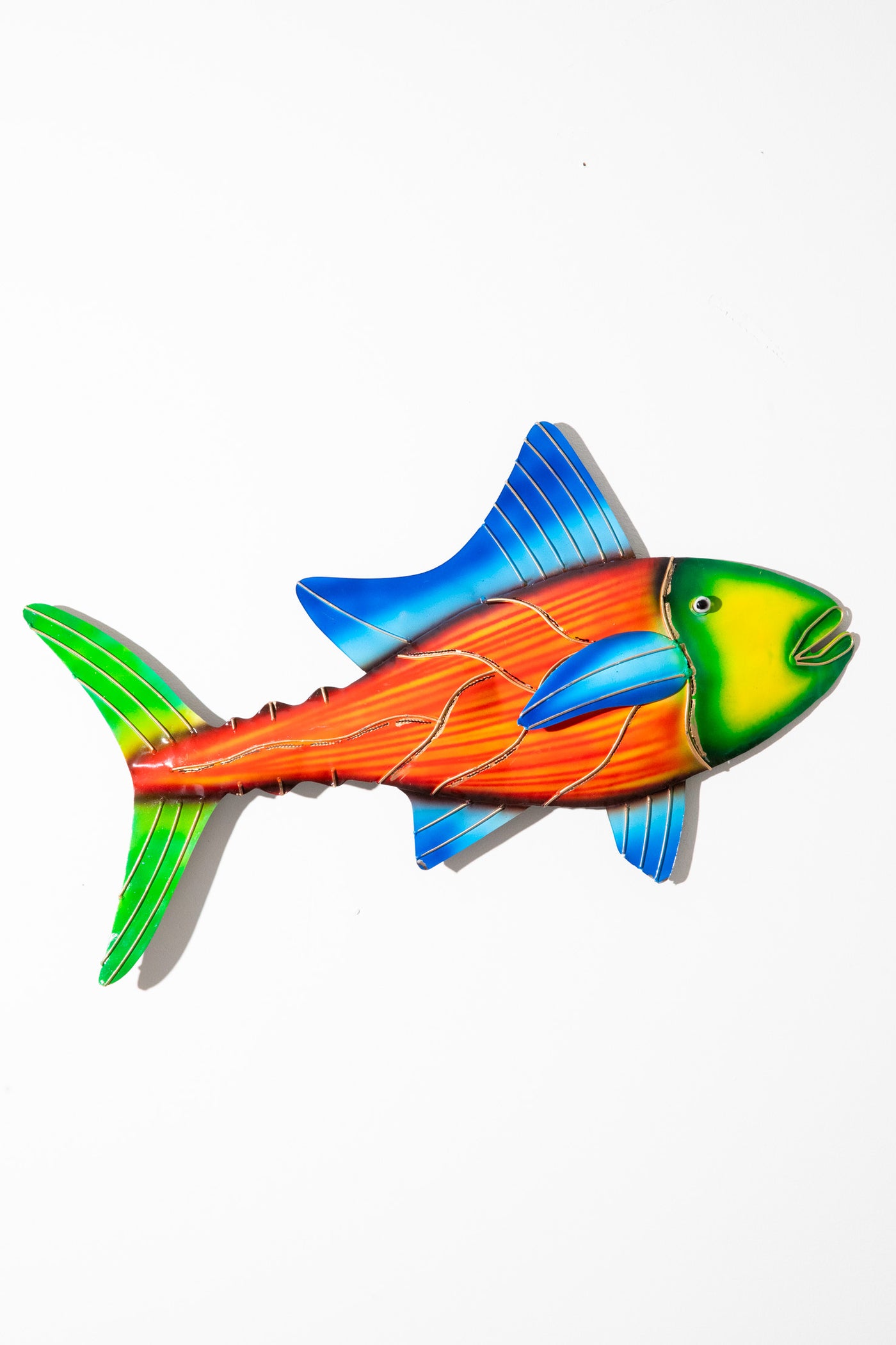 Painted tin fish wall art in red