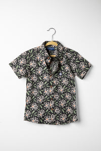 Kids button up shirt in Midnight Daisies