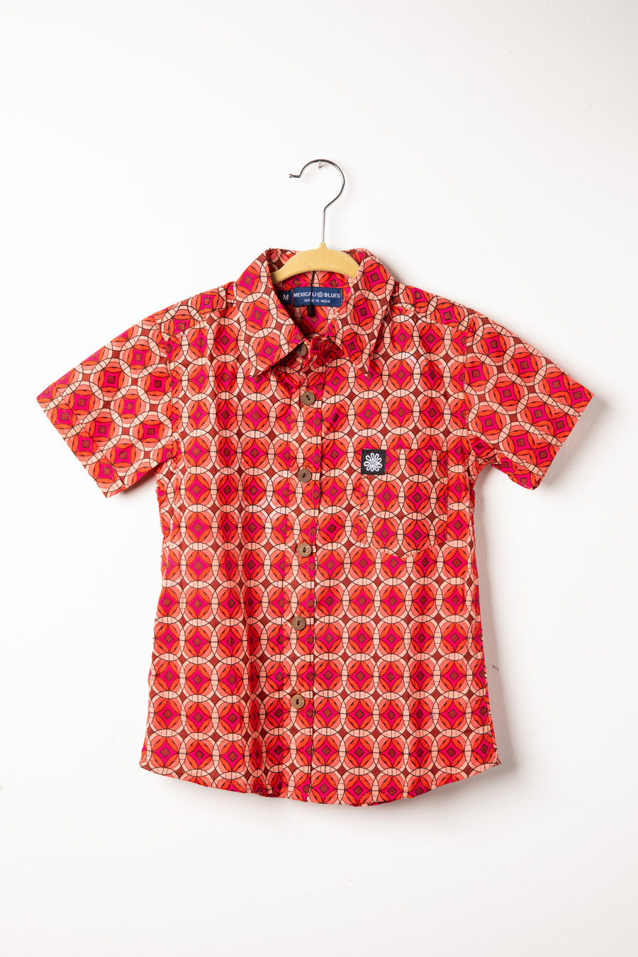 Kids button up shirt in Red Geo
